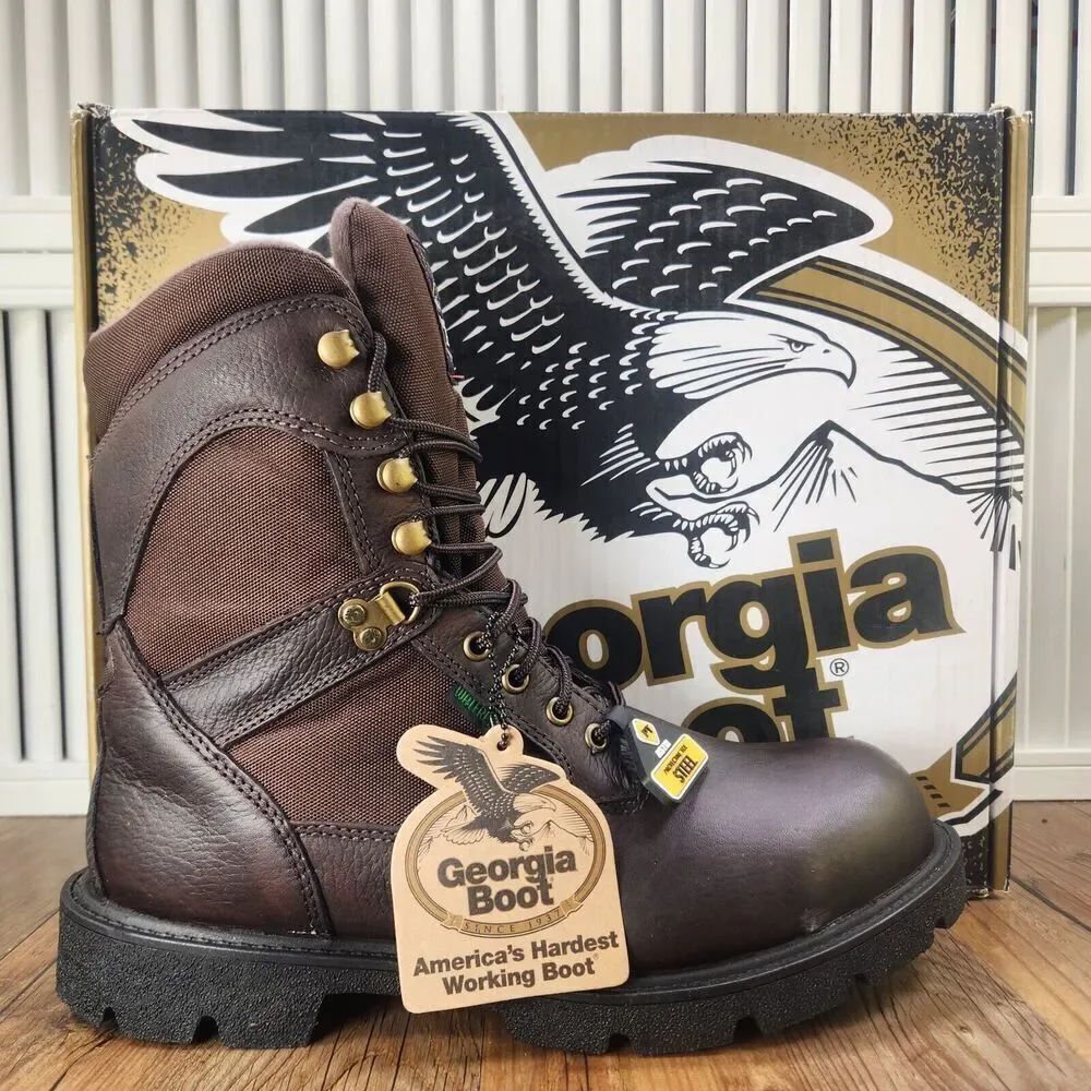 Georgia Boot G107 8" Homeland Mens Sz 8 M Brown Waterproof Steel Toe Work Boots